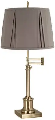 Westbury Antique Brass Swing Arm Table Lamp with Khaki Gray Shade