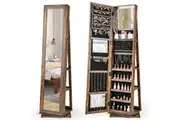 Giantex 360 Swivel Jewelry Armoire Standing Jewelry Organizer w/Full Length Mirror Rustic Brown