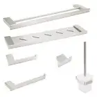 Brushed Nickel Hand Towel Rail Shelf Toilet Brush Paper Roll Holder Robe Hook