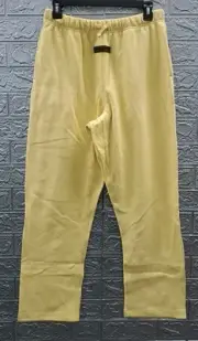 New Essentials Fear Of God Logo Patch Straight Leg Trousers Yellow Size 12 Youth