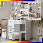 Dressing Table LED Makeup Mirror Stool Set Vanity Desk with 6 Drawers and Shelve