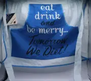 Artistic Products - Vintage Blue & White Stripe "Tomorrow We Diet!" Half Apron