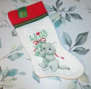 NEW VTG Ruth Morehead I LOVE MY CAT Gray Kitty Felt Christmas Stocking 80s Kmart