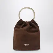 [Prada] Mini bucket bag in cocoa color suede One size Brown