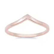 Women Sterling Silver 14K Rose Gold Plated Plain Band Stackable V Shaped Ring