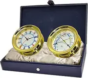 MASTER-MARINER American Voyager Collection, Nautical Windlass Gift Set, 5.85" Diameter Clock and Comfort Meter Instruments, Gold Finish, Ivory Signal Flag dial