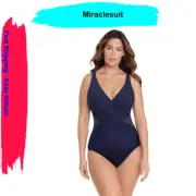 $184 Miraclesuit Plus Size Crossover One Piece Swimsuit, Midnight Blue, 20W