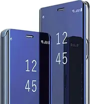 Z Fold 6 Case Compatible for Samsung Galaxy Z Fold6 5G Cell Phone Case with Kickstand, PU Leather, Clear View Mirror Flip Cover Shockproof Protective Cover for Samsung Z Fold 6 5G 7.6-inch (Blue)