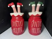 Rae Dunn Christmas SANTA’S HELPER Legs Canisters SANTA’S ELF Legs SET OF 2 (Z77)