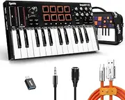 Synido 25 Key USB MIDI Keyboard Controller with 8 Drum Pads, Professional Mini Midi Keyboard with OLED Screen, Beat Maker Machine for Music Production, Black, TempoKey K25