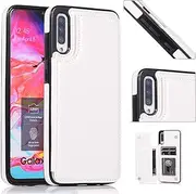 [ZYZX] Wallet Case for Samsung Galaxy A70 with Card Holder, PU Leather Flip Cover with Kickstand Magnetic Clasp Shockproof Protective Case for Samsung A70s /Galaxy A70 Case White-SK