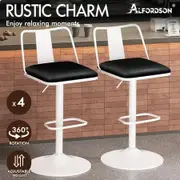ALFORDSON 4x Bar Stools Gas Lift Leather Bar Chairs Kitchen Swivel Black White