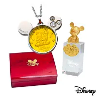 在飛比找Yahoo奇摩購物中心優惠-Disney迪士尼金飾 可愛兩小無猜黃金/白鋼項鍊+米奇水晶