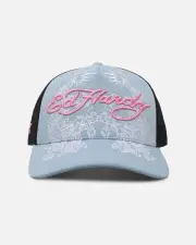 [ED HARDY] Ed Hardy Dragon Trucker Snapback Light Denim - Size ONE ONE Light Denim