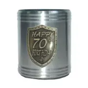 70th Birthday Vidori Stainless Steel Engravable Can Stubby Holder with Badge