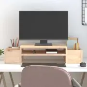 Solid Pinewood Monitor Stand With 4 Storage Slots Laptop Riser Computer Stands
