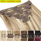 Thick Double Wefted Clip In Human Hair Extensions 100% Remy Full Head Highlight