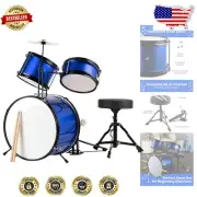 Blue Kids Drum Set - 3-Piece Starter Kit with Cymbal, Bass Pedal & Drumsticks