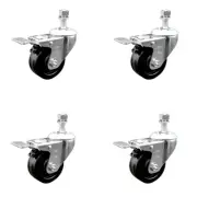 3.5 Inch Phenolic Swivel ½ Inch Threaded Stem Caster Set with Total Lock Brake