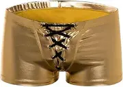 [Generic] Mens Metallic Shiny Underpant Faux Leather Underwear Shorts Lace Up Bikini Sexy Flat Underwear
