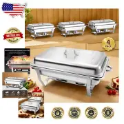 Elegant 8 Qt Catering Chafer Set - 4 Stainless Steel Dishes with Fuel Holders