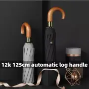 Automatic Wooden Handle Umbrella Wind Rain Durable Metal Coating Sunny Rainy