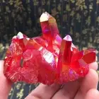 100g Natural Aura Red Titanium Quartz Crystal Stone Cluster Electroplate Mineral