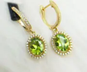 NEW 4.0Ct Oval Cut Created Peridot Drop Dangle Earrings 14K Yellow Gold Plated