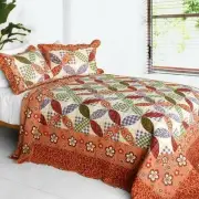 3 PC Temptation of an Angel country checks flowers 100% Cotton Queen Quilt Shams