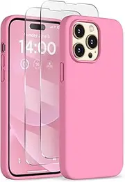 COFFKER Designed for iPhone 14 Pro Max Case, Liquid Silicone Case [2X Screen Protectors], Shockproof Slim Thin Protective Phone Case with Soft Anti-Scratch Microfiber Lining, 6.7 inch, Tender Pink