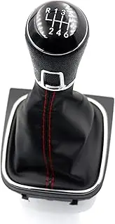 Gjsgjy Gear Shift Knob Lever & Boot Set for VW Golf 5 6, Jetta V VI, Scirocco 3 (Black, 6 Speed, ABS Plastic & PU Leather, 15.3x15.5x27.5cm)