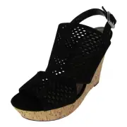 Steve Madden Womens Exhibit Slingback Platform Wedge Shoes, Black, US 8.5