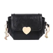 Retro Women Shoulder Messenger Bag Love Heart Buckle Solid Color Chain Handbags PU Leather Ladies Small Daily Purse