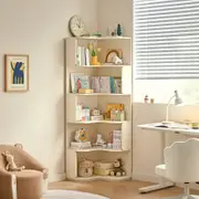 Space Saving Engineered Wood Corner Bookcase/Storage Shelves in Cream White