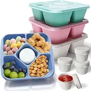 4 Pack Bento Snack Boxes with 4 Sauce Cups, Meal Prep Stackable Food Storage Containers Reusable Snackle Containers Divided with Airtight Lids Portable, for School, Office, Picnic, Travel, BPA-Free