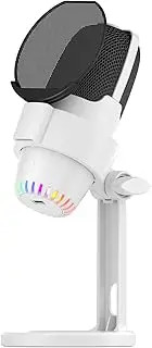 USB Microphone Computer Mic Kit with Tripod Noise Reduction Plug & Play One Key to Mute for Gaming/Meeting/Live Streaming/Audio Recording/Video Compatible with iOS/Android/Windows/PS5/LI - White