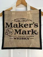 Maker's Mark Bourbon Whiskey Bottle Plastic Lined Burlap Tote Bag - New!