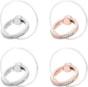 Exoer Transparent Cell Phone Ring Stand Holder Phone Ring Holder Finger Grip Loop Finger Ring Stand (2 Silver 2 Rose Gold (Round))(Exoer)