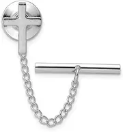 [Generic] Solid Satin Not engraveable Rhodium Plated Small Plain Religious Faith Cross Tie Tack Measures 13x10mm Wide Jewelry Gifts for Men