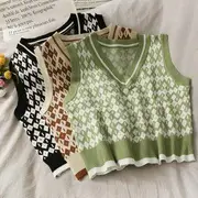 Argyle Cropped Sweater Vest Black - One Size