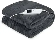 Laura Hill Heated Electric Blanket Throw Rug Washable Warm Fleece Winter - Grey