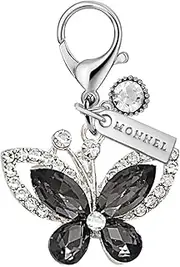 [Monnel] MC608 Little Crystal Butterfly Lobster Clasp 3D Charm for Women with Velvet Bag (Black,1 Piece)