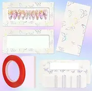 HLQHXWHZT 35 Pcs Empty Press on Nails Packaging Box Set 35 Pcs White Background Papers and 1 Double Sided Tape, Empty Nail Package Box Set for Press on Nail Business (White)…