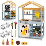 Babyjoy 2-in-1 Wooden Mud Kitchen Kids Outdoor Play Kitchen w/Blackboard Double Sided Grocery Store Toy