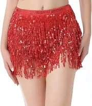 [ZPLxi] Women's Sequin Tassel Skirt Shinny Adjustable Rave Fringe Belly Dance Hip Scarf Tutu Petticoat Skirt for Cosplay Costume