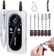Electric Nail Files with LED Display, 45000RPM Low Vibration Low Noise Professional Nail Drill Machine with 6 Drill Bits, Adjustable Speed Manicure and Pedicure Tools for Home or Salon Use