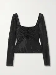 [Self-Portrait] Self-Portrait - Twist-front Cutout Crystal-embellished Stretch-mesh Top - Black - UK 4 UK 4 Black