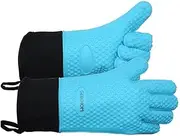 GEEKHOM Grilling Gloves, Heat Resistant Gloves BBQ Kitchen Silicone Dutch Oven Mitts, Long Waterproof Non-Slip Potholder for Barbecue, Pizza, Cooking, Baking(Blue)