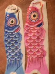 Set of 1 Blue, 1 Orange Koi Windsocks, Never Displayed, Nylon 19 x 5.5 inches