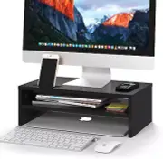 2-Tier Wood Monitor Stand Riser w/ Storage Organizer, 16.5" Ergonomic Desk Shelf
